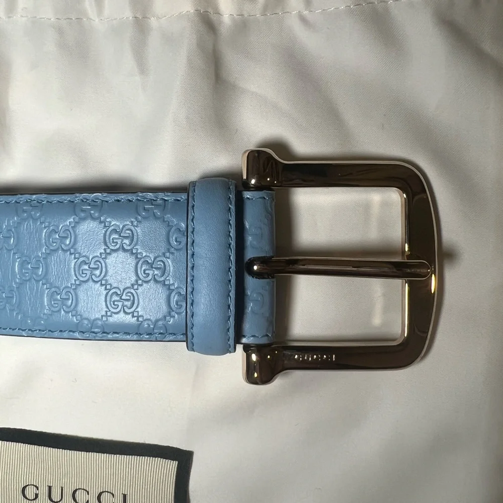 NWOT Gucci Sky Blue Embossed Belt - Picture 2 of 10